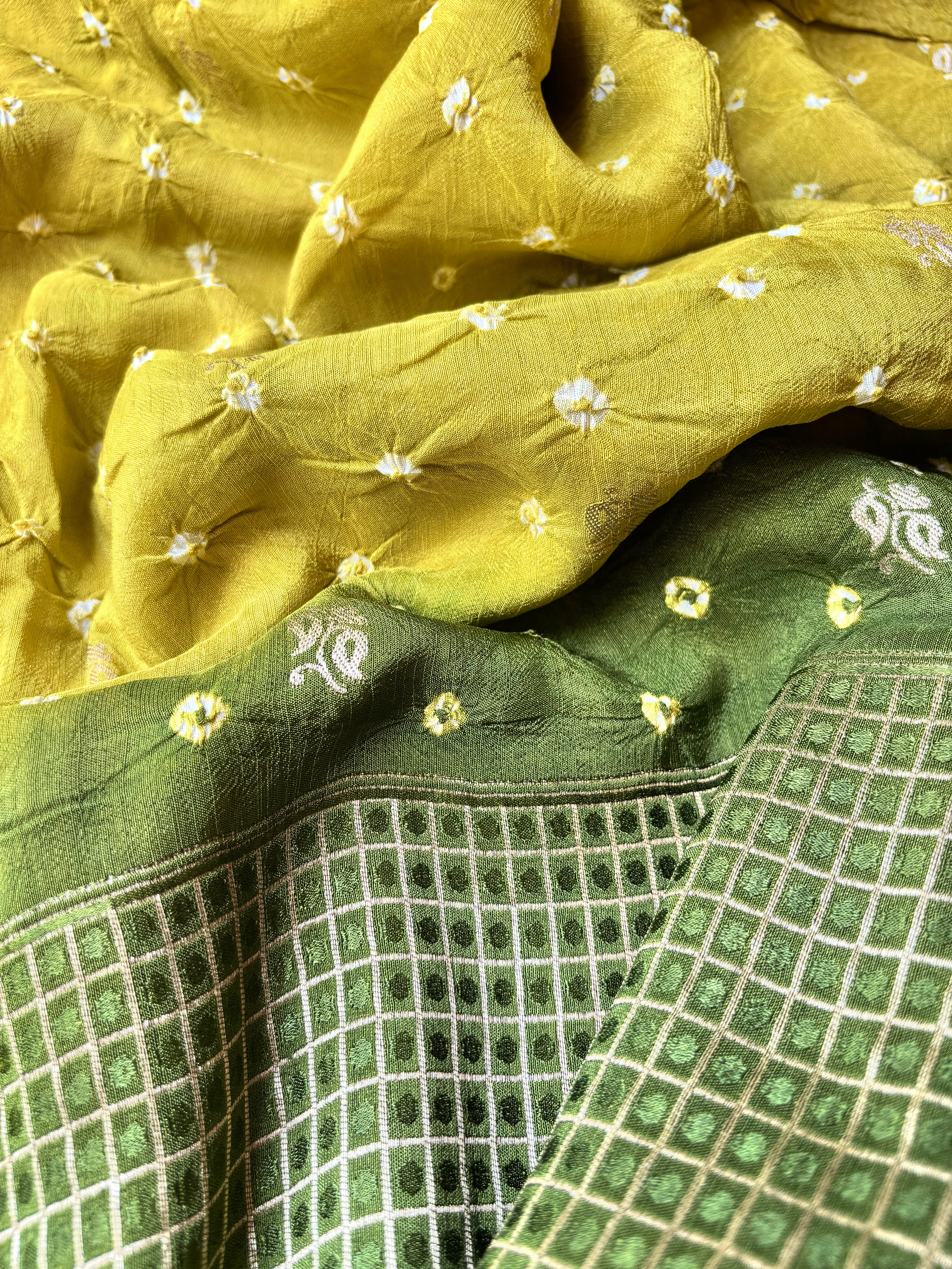 Yellow with Green Bandhini Saree
